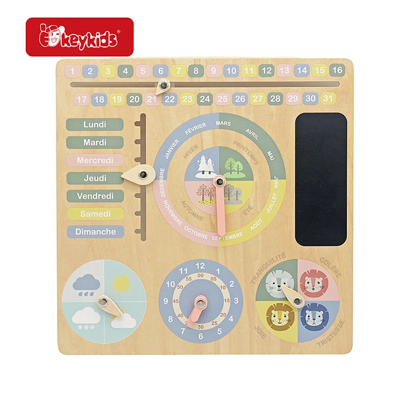 Educational Materials Wooden Calendar and Learning Clock Toy for Preschool W09F043